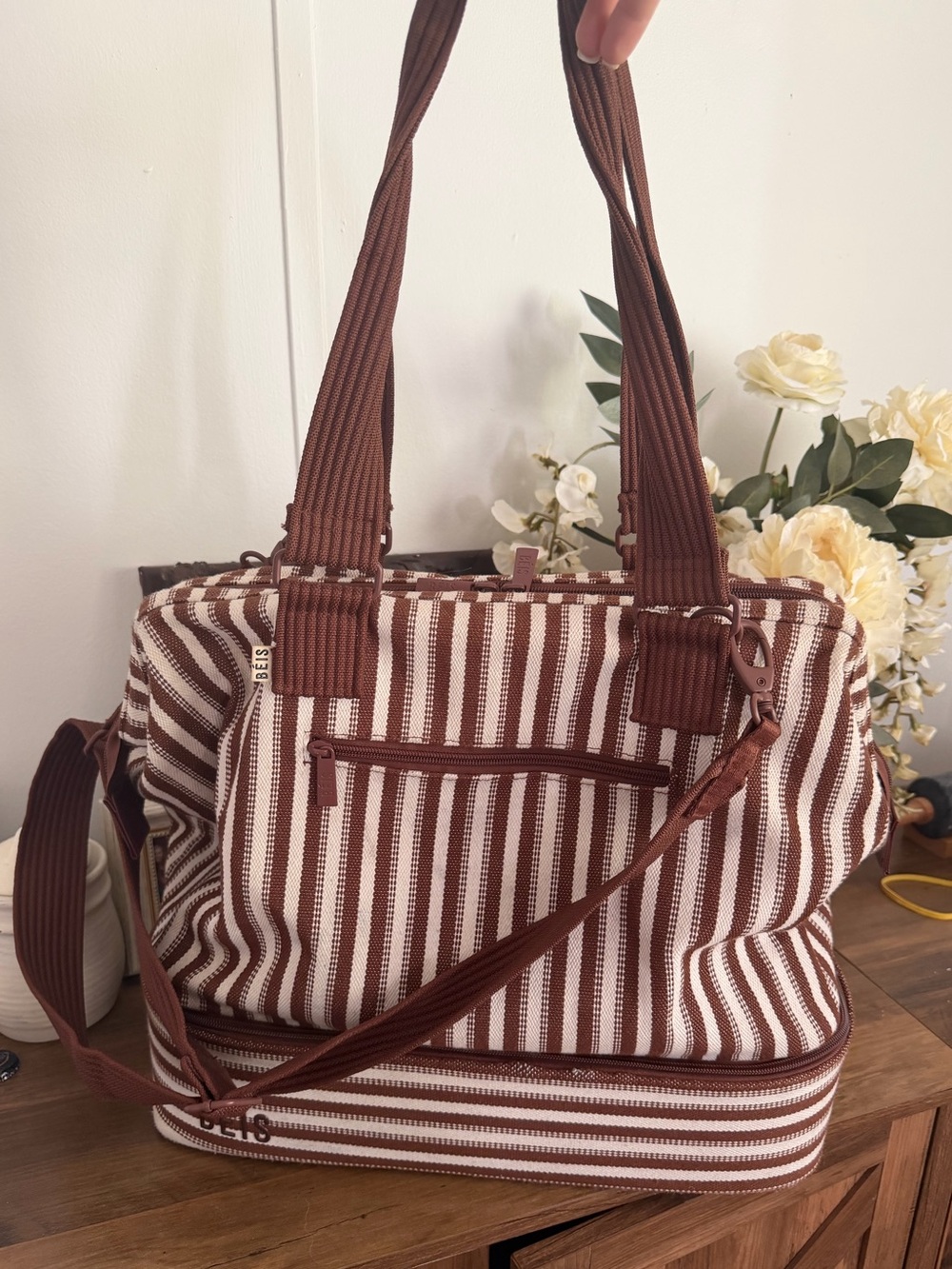 BÉIS Vacation Mini Weekender in Maple Stripe LIMITED EDITION
